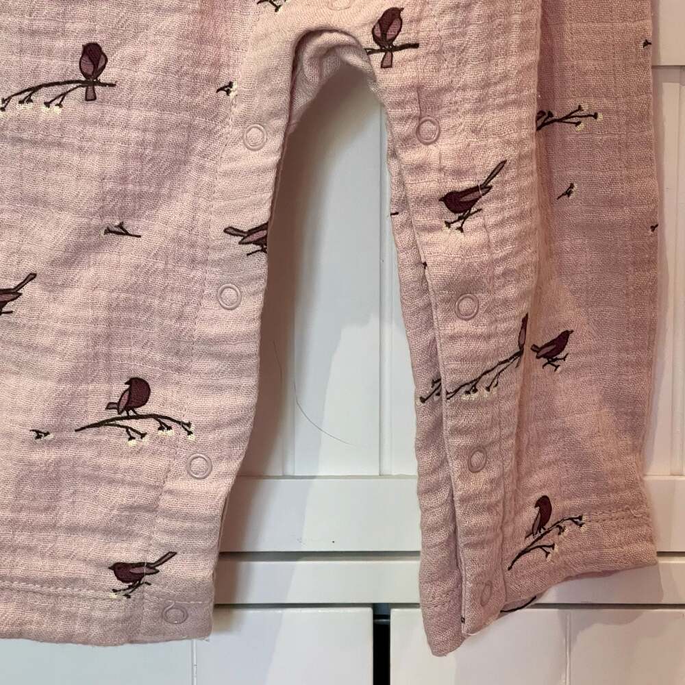 City Mouse Flutter Sleeve Long Romper in Lavender Birds Print - Picture 3 of 6